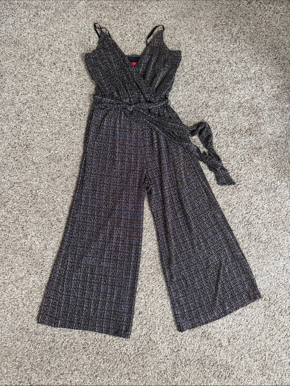 Jennifer Lopez Black Metallic Wrap-Front Wide Leg Jumpsuit